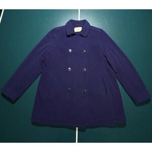 L.L. Bean Long Winter Pea Coat Womens XL Petite Purple Fleece Double Breasted
